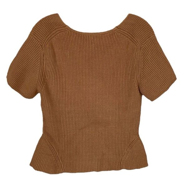 Staud Buxton Brown Ribbed Knit Short Sleeve Sweater NWT Size Extra Large - Picture 3 of 7